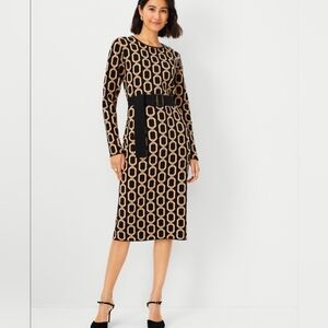 Ann Taylor Geometric Chain Knit Sweater Dress with Belt